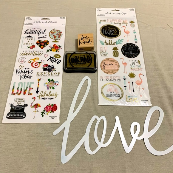 The Paper Studio Other - 40pc Floral,Travel,Phrases,Flamingos & Stickers & 1 Be Kind Stamp & Ink Pad